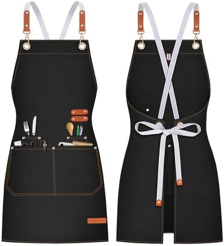 Teskyer Canvas Kitchen Apron with 4 Pockets | Cross Back or Adjustable Strap Design, 4 Utility Pockets, Water & Oil Resistant Fabric for Cooking Gardening & Crafts by TESKYER