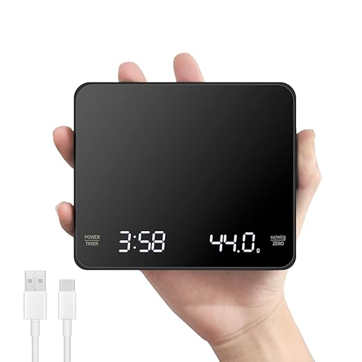 OBEST Mini Coffee Scale with Timer, Rechargeable Espresso Scale with Type-C, Travel Small Coffee Bean Scale with LED Display, Portable Digital Kitchen Scale, Pour Over Scale 3kg/0.1g Precision Black