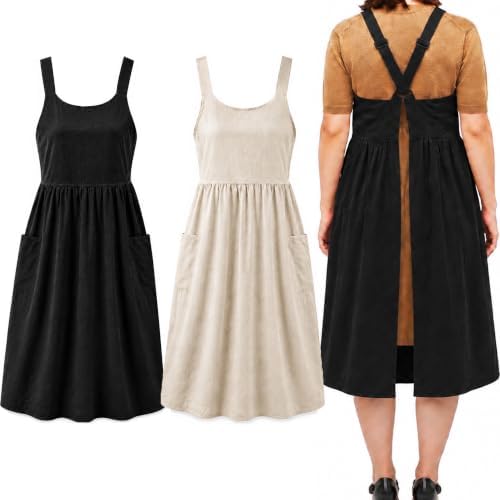 Uaussi Cotton Linen Apron Cross Back Work Apron for Women with Pockets Pinafore Dress X Cross Halter Apron for Chef Gardening by Uaussi