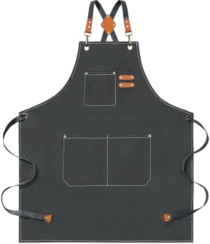 Chef Aprons for Men Women with Large Pockets Heavy Duty Cotton Canvas Cross Back Apron by Cardkiss