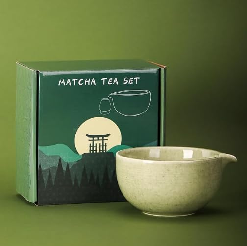 Ceramic Matcha Bowl with Spout,500 ml/18 oz,Japanese Matcha Mixing Bowl,For Whisk Matcha Tea