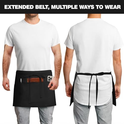 3 Pockets Waitress Apron Server Aprons - Half Aprons for Men & Women Waterproof and Oil Proof - Image 2