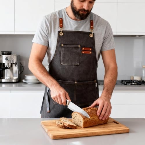 Chef Apron Bib Apron with 2 Large Pockets Adjustable Neck Strap Kitchen Apron Cooking Apron Stripes Baking Apron - Image 6