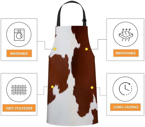 Cowhide Texture Kitchen Apron for Women Men, Adjustable Apron Chef Bakers Apron Cooking Apron Cooking Baking Gardening - Image 4