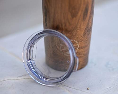 20 OZ Vacuum Insulated Double Wall 18/8 Stainless Steel Coffee Tumbler, Tall Cup, Beautiful Wood Design, With Durable Lid