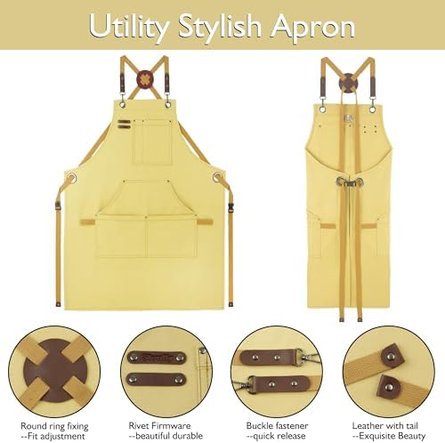 Kitchen Apron, Work Apron, Canvas Apron, Amber | Multiple Pockets, Gardening, Painting, BBQ, Artist, Carpenter, Sizes M to XXL - Image 3