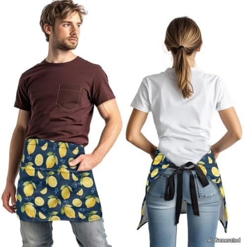 Server Apron with 3 Pockets 13 Inch Short Half Waist Aprons Waterproof Cooking Aprons for Women Men - Image 3