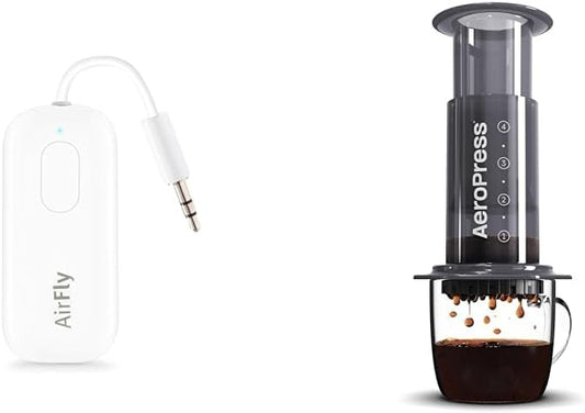 Twelve South AirFly Pro Bluetooth Wireless Audio Transmitter/Receiver & Aeropress Original Coffee and Espresso Maker, Barista Level Portable Coffee Maker with Chamber