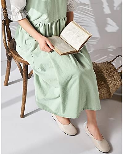 Uaussi Cotton Linen Apron Cross Back Work Apron for Women with Pockets Pinafore Dress X Cross Halter Apron for Chef Gardening - Image 5