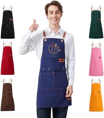 Personalized Waterproof Canvas Apron Custom Logo - Heavy Duty Cross Back 4 Pockets for Men Women Chef Barista by Gloryage