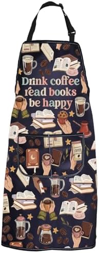 PXTIDY Drink Coffee Read Books Apron with Pockets Book Lover Coffee Lover Gift Librarian Apron Bookworm Bookish Barista Gift by PXTIDY