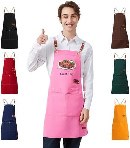 Personalized Waterproof Canvas Apron Custom Logo - Heavy Duty Cross Back 4 Pockets for Men Women Chef Barista by Gloryage