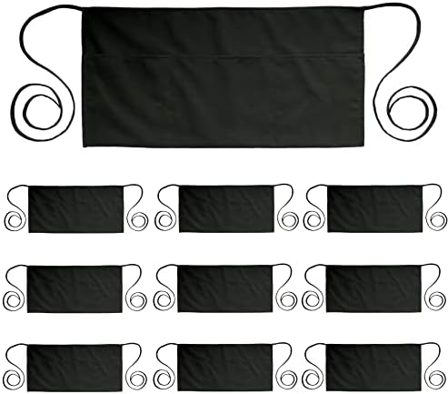 PLOYMONO 10P Black Server Apron with 3 Pockets, Short Waist Waitress Apron | Polyester Short Waiter Apron with 3 Deep Pockets, Great for Restaurant Servers, Bartenders, Hosts, Baristas by PLOYMONO