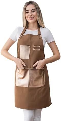 Barista Tools Apron for Women Hairstylists Servers Waterproof Canvas Kitchen Apron with 3 Pockets for Cooking Gardening by Unknown