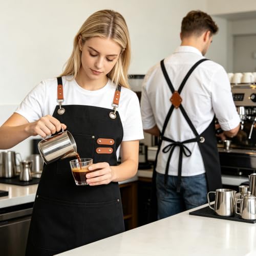 NLUS Chef Aprons for Men Women with 4 Pockets, Water Repellent Cotton Canvas Cross Back Apron - Image 6