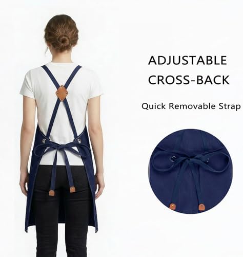 ZOMAO Chef Apron for Women Men with Large Pockets, Cotton Canvas Cross Back Waterproof Work Aprons for Kitchen Cooking Bib - Image 3