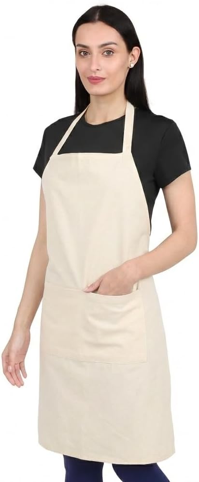 Kitchen Apron Cotton Waterdrop Resistant with adjustable Aprons for Women with Pockets 9 Color option Cooking (Cream/off white) by naturalcraft