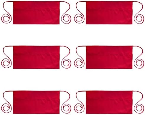 PLOYMONO 6P Red Server Apron with 3 Pockets, Short Waist Waitress Apron | Polyester Short Waiter Apron with 3 Deep Pockets, Great for Restaurant Servers, Bartenders, Hosts, Baristas by PLOYMONO