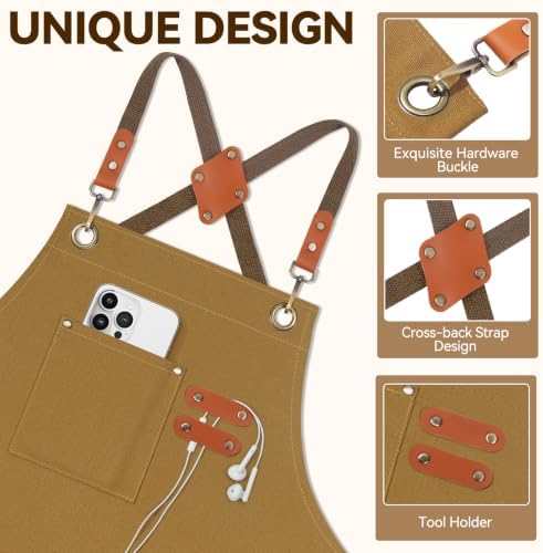 NLUS Chef Aprons for Men Women with 4 Pockets, Water Repellent Cotton Canvas Cross Back Apron - Image 4