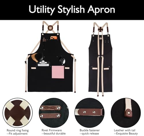 Kitchen Apron, Work Apron, Canvas, Multiple Pockets, Gardening, Painting, BBQ, Artist, Carpenter, Sizes M to XXL, Black | Multiple Pockets, Gardening, Painting, BBQ, Artist, Carpenter, Sizes M to XXL - Image 3