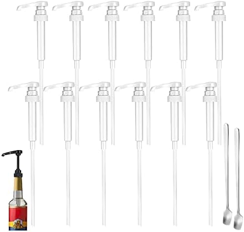 12 Packs White Coffee Syrup Pump, Compatible with 25.4 Oz/750ml Bottles, Great for Home & Coffee Bar Drinking Mixes, Tea, Beverage, Cocktails, Plus Spoons(5.23") by DupakSYS