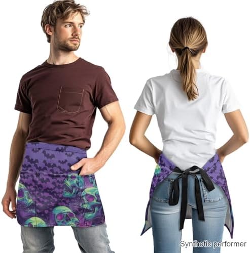 Server Apron with 3 Pockets 13 Inch Short Half Waist Aprons Waterproof Cooking Aprons for Women Men - Image 2