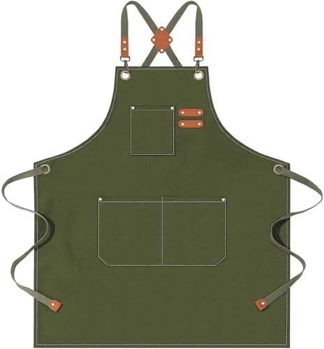 AFUN Aprons for Men Women with Large Pockets, 16-Ounce Cotton Canvas Cross Back Apron by BringYouaFun