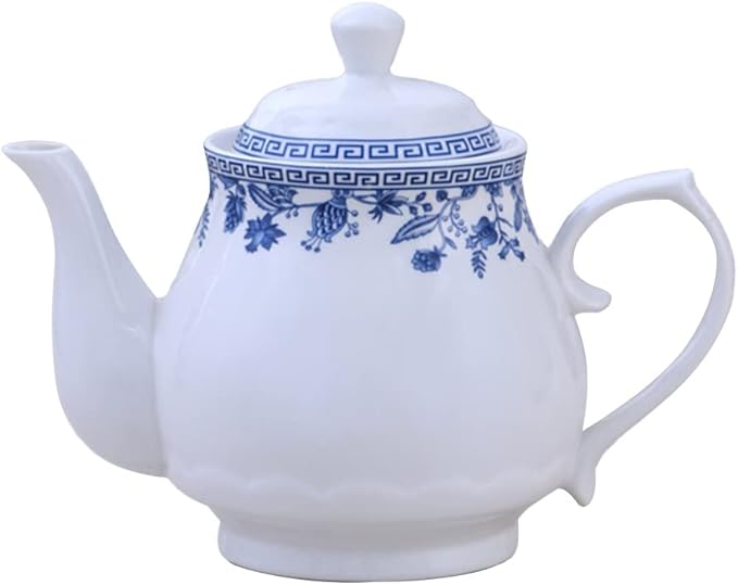 123Arts 26oz Teapot, Blue and White Teapot, Ceramic Tea Pot, Tea Pot for Home Office, 800ml