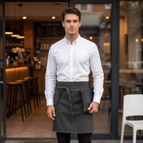Half Apron for Women Men Cotton Linen with 2 Large Pockets Waist Short Bistro Server Aprons Waiter Waitress Unisex - Image 5