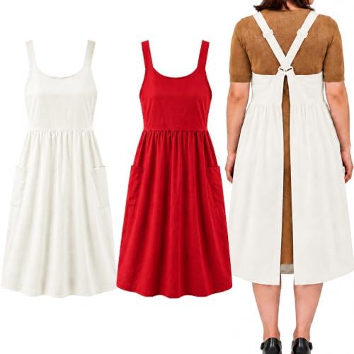 Uaussi Cotton Linen Apron Cross Back Work Apron for Women with Pockets Pinafore Dress X Cross Halter Apron for Chef Gardening by Uaussi
