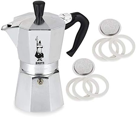 Bialetti 6-Cup Moka Express Espresso Maker Machine, Silver, 300 Milliliters, Includes 6 Gaskets & 2 Filters