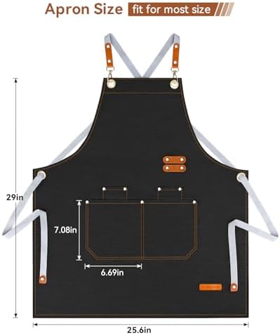 Teskyer Canvas Kitchen Apron with 4 Pockets | Cross Back or Adjustable Strap Design, 4 Utility Pockets, Water & Oil Resistant Fabric for Cooking Gardening & Crafts - Image 7