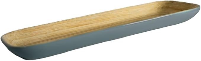 Rectangular Decorative Painted Wooden 15x5.5 Inch Bamboo Serving Tray For Olives and Other Foods- Pewter