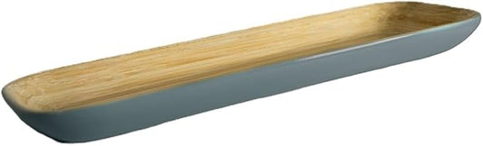 Rectangular Decorative Painted Wooden 15x5.5 Inch Bamboo Serving Tray For Olives and Other Foods- Pewter