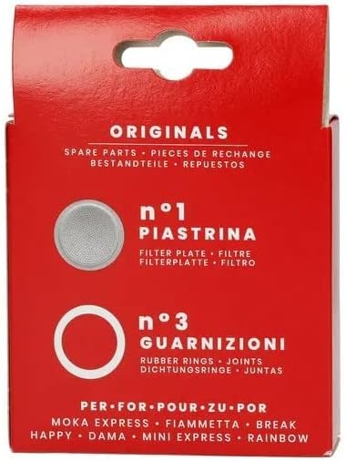 Bialetti Spare Parts Includes 3 Gaskets and 1 Plate Compatible with Moka Express, Fiammetta, Break, Happy, Dama, Mini Express and Rainbow, 1 Cup