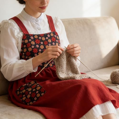 Uaussi Cotton Linen Apron Cross Back Work Apron for Women with Pockets Pinafore Dress X Cross Halter Apron for Chef Gardening - Image 7