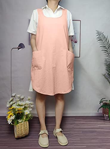 Cotton Cross Back Aprons Solid Color Cooking Kitchen Garden Smock for Women Girls with Pockets - Image 6