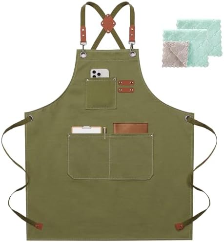 ZOMAO Chef Apron for Women Men with Large Pockets, Cotton Canvas Cross Back Waterproof Work Aprons for Kitchen Cooking Bib by ZOMAO