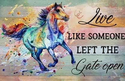 Retro Tin Sign,Horse Live Like Someone Left The Gate Open Painting,Metal Sign Retro Wall Decor for Home Cafes Office Store Pubs Club Sign Gift 8x12 Inch Inch Plaque Tin Sign by Unknown