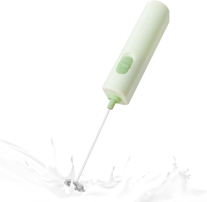 Portable Coffee Frother by ELMWAY, Battery Operated Electric Whisk, Mini Milk Frother Handled for Coffee, Latte, Matcha and Protein Powder - Light Green
