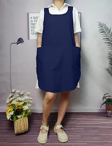 Cotton Cross Back Aprons Solid Color Cooking Kitchen Garden Smock for Women Girls with Pockets - Image 4