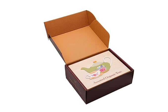 Mementa Inc Organic Wooden Tea Chest - 60 Tea Bags Individually Wrapped : Assorted Tea Variety Pack containing Black, Green, and Herbal caffeine-free teas : Tea Sampler Tea Set