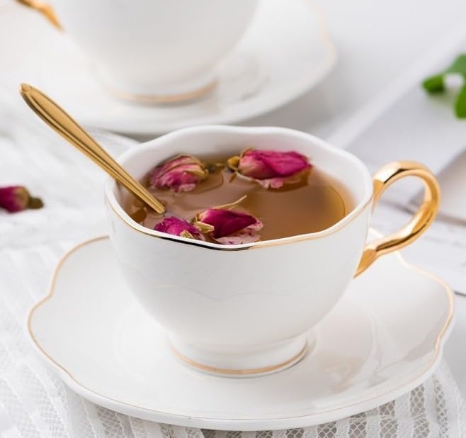 British Coffee Cup 3 Piece Set（6.8oz） Household Fashional Tea Cup with Saucer Spoon (white-A)