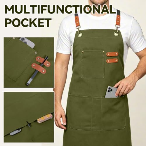 NLUS Chef Aprons for Men Women with 4 Pockets, Water Repellent Cotton Canvas Cross Back Apron - Image 5