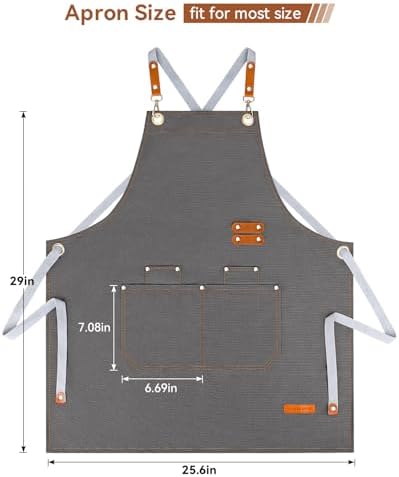 Teskyer Canvas Kitchen Apron with 4 Pockets | Cross Back or Adjustable Strap Design, 4 Utility Pockets, Water & Oil Resistant Fabric for Cooking Gardening & Crafts - Image 7