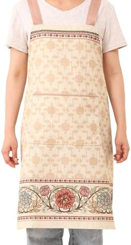 patdrea Blue Floral Linen Apron with Pocket,French Kitchen Garden Chef BBQ Aprons for Women and Men,Crisscross Back Straps - Image 2