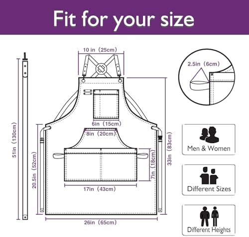 Kitchen Apron, Work Apron, Canvas, Multiple Pockets, Gardening, Painting, BBQ, Artist, Carpenter, Sizes M to XXL, Purple | Multiple Pockets, Gardening, Painting, BBQ, Artist, Carpenter, Sizes M to XXL - Image 5