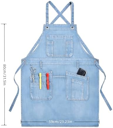 Denim Apron with Big Pockets Adjustable Cooking Apron Jean for Hair Stylist Gardening Craftsmen Barista Hairdresser - Image 2