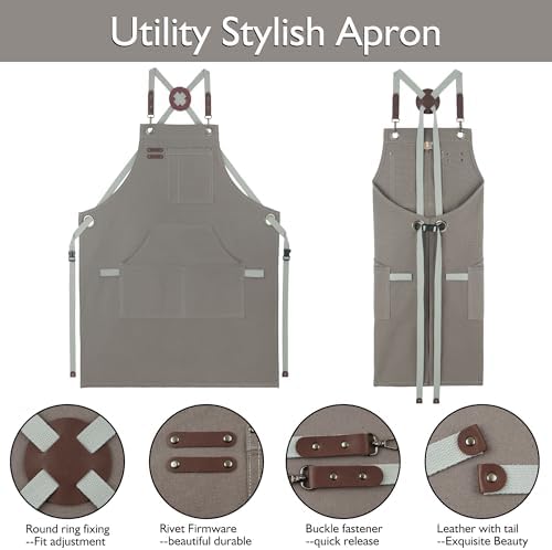 5 Pack Kitchen Apron, Work Apron, Canvas Apron, Dark Gray | Multiple Pockets, Gardening, Painting, BBQ, Artist, Carpenter, Sizes M to XXL - Image 3