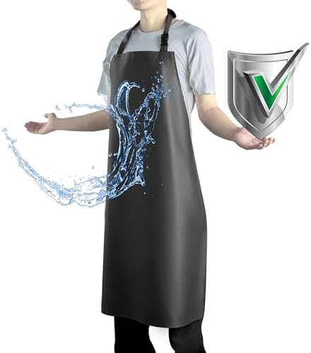 Waterproof Apron with Comfortable Adjustable Bib Rubber Vinyl Dishwasher Heavy Duty Apron for Men Women Dishwashing by Vammcht